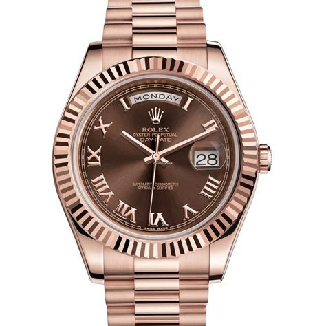 rolex day-date 18k rose gold brown dial fluted bezel|Rolex Day-Date 40 18 ct.